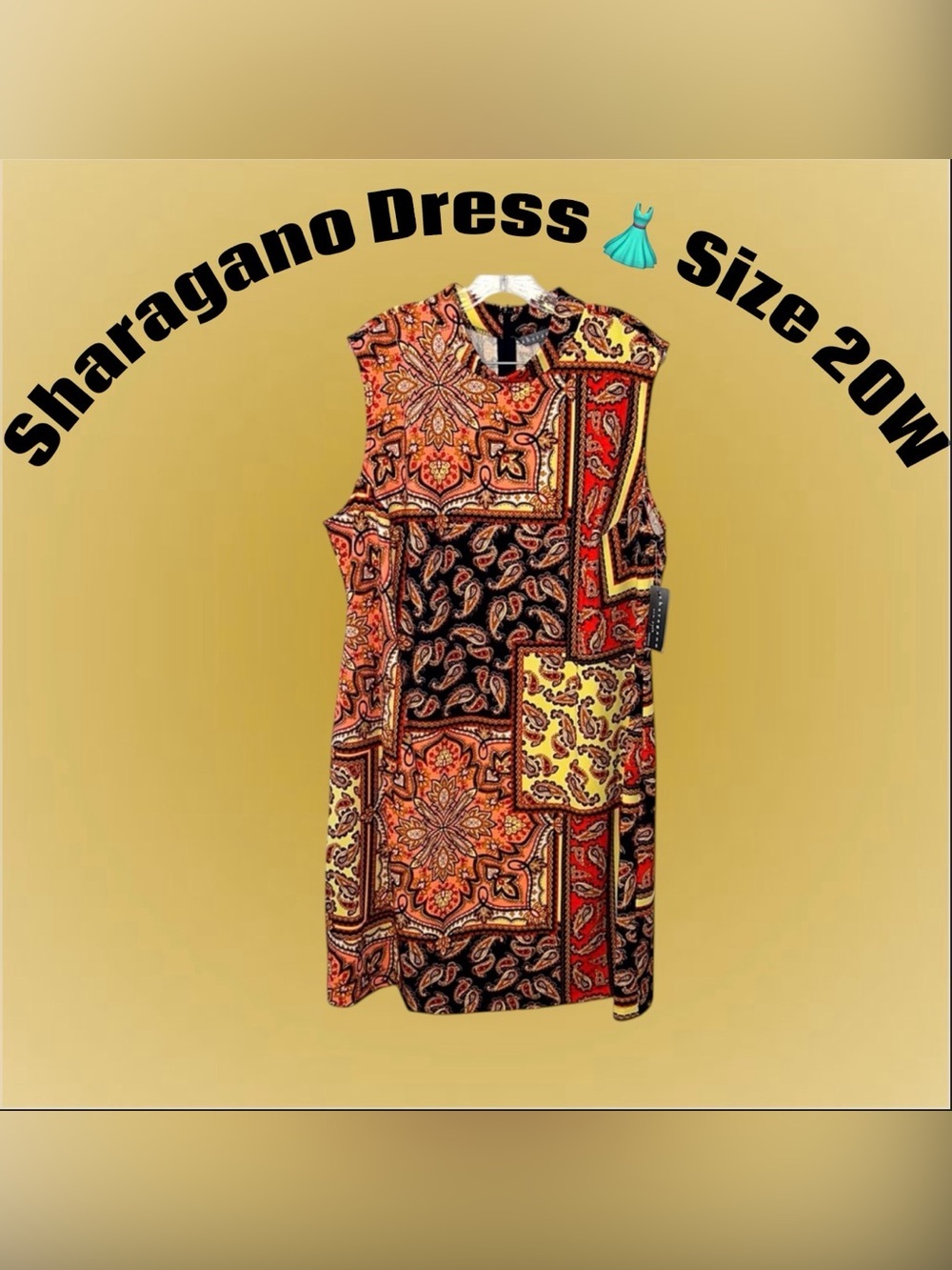 Sharagano Paisley Boho Chic Sheath Mock Neck Dress Sz 20W NWT
